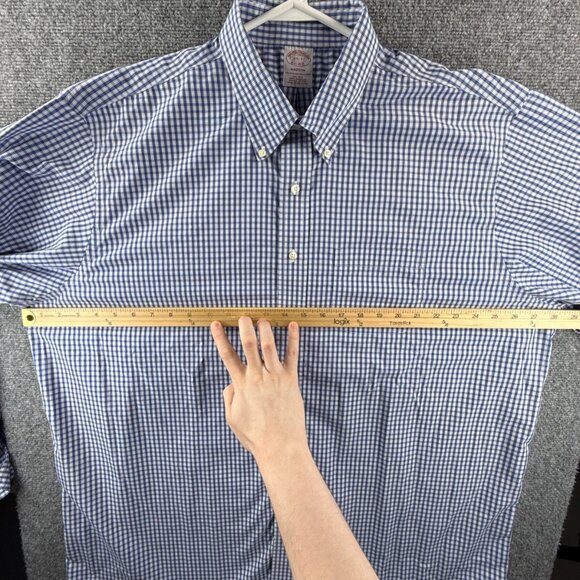 Brooks Brothers Non-Iron Cotton Check Button-Down 18.5 37 Madison Blue Shirt - Picture 6 of 13